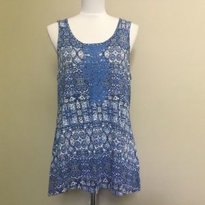NWT $58 CUPIO blue white crochet sleeveless swing top L